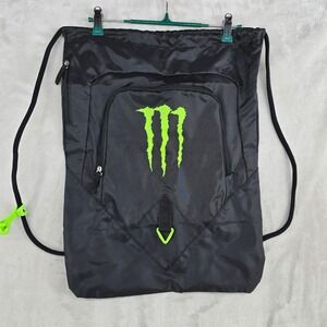 Monster Energy Drink Drawstring Backpack Black Green Accents Gym Bag new‎
